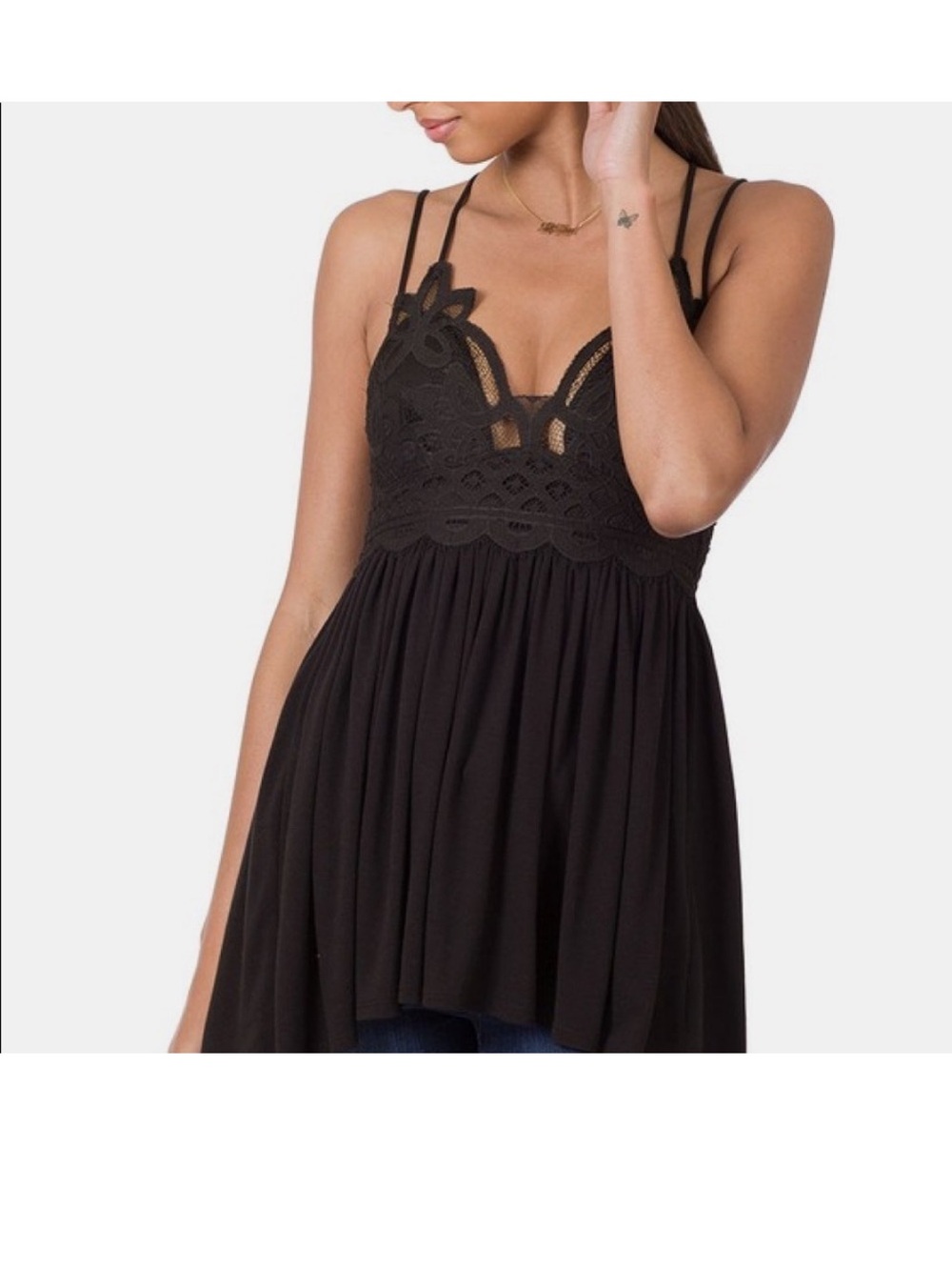 Zenana Lace-Bodice Black Top with Double Straps